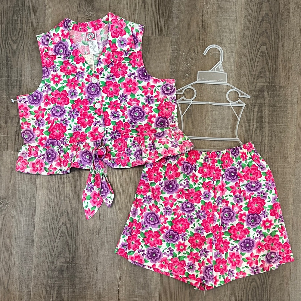 Deadstock NWT Vtg. Girls Floral 2-piece Set 100% Cotton